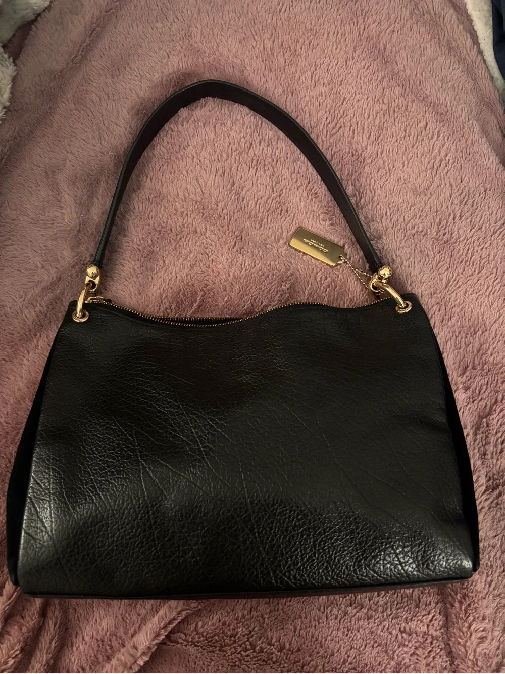 COACH Black Leather Shoulder Bag with Gold Accents